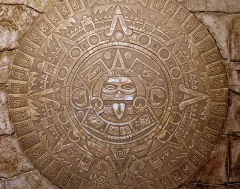 Mayan calendar carved into the stone of The Lost Temple